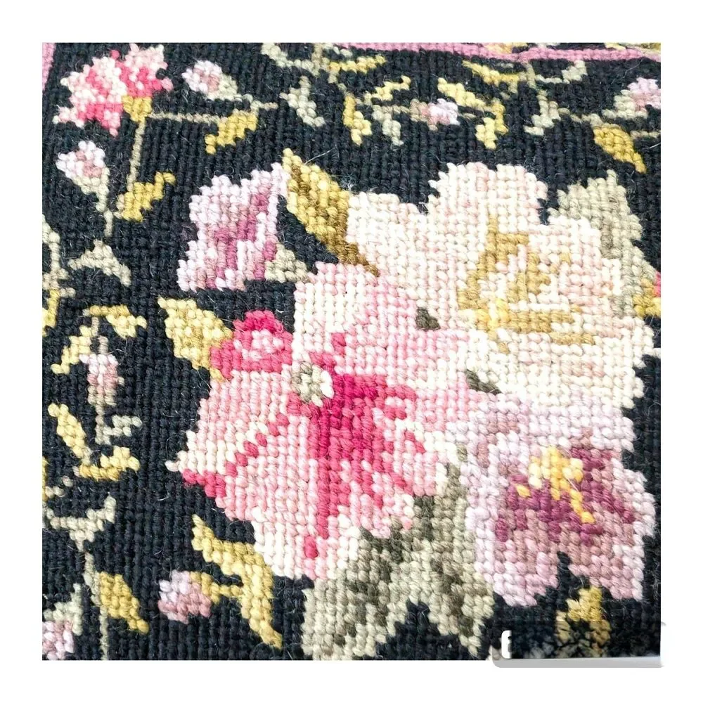 Needlepoint Black Floral Pillow Whimsigoth Katha Diddel 100% Wool Velvet 13x13